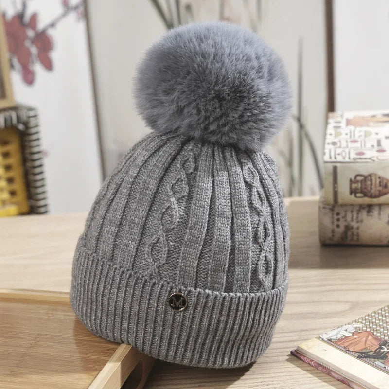 Winter Hats for Woman Thicker Beanies Chenille Ball Knitted Cap Girls Autumn Beanie Hats Fleece-lined Warmer Bonnet Casual Cap