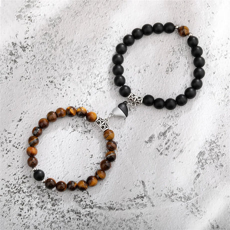 Hot Sale 2Pcs/Set Natural Stone Beads Bracelet For Lovers Distance Heart Magnet Couple Bracelets Friendship Fashion Jewelry Gift