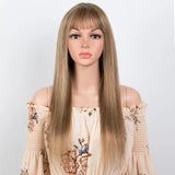 Lekker Wear to go Highlight 613 Blonde Brown Bone Straight Human Hair Wig With Bangs For Women Brazilian Remy Hair Glueless Wig