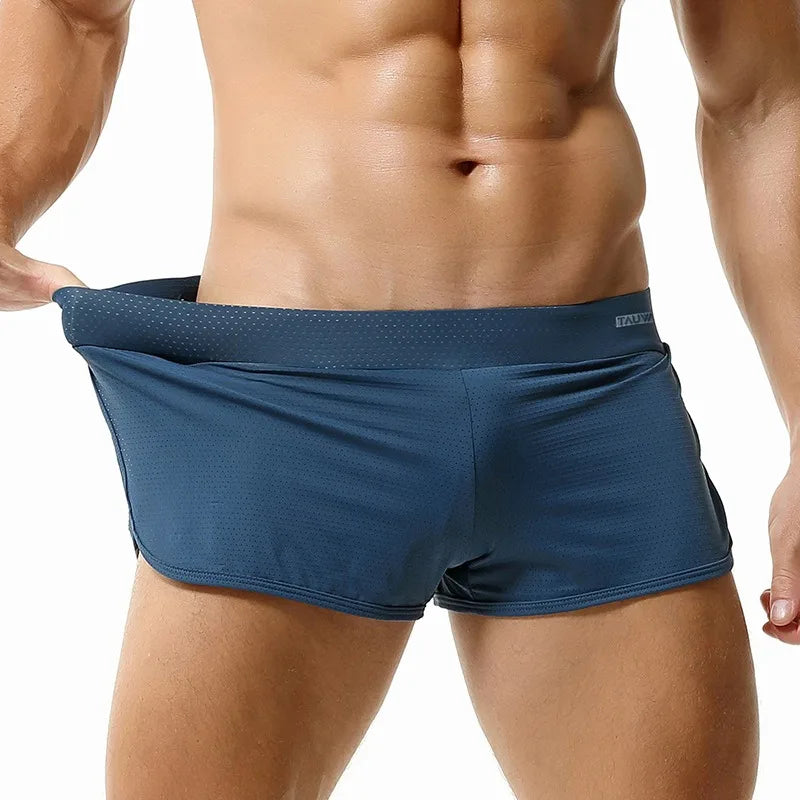 Men's Sports Shorts Mesh Breathable Pajamas Shorts Sexy Underwear Boxer Shorts Soft Loose Lounge Home Sleep Bottoms Briefs