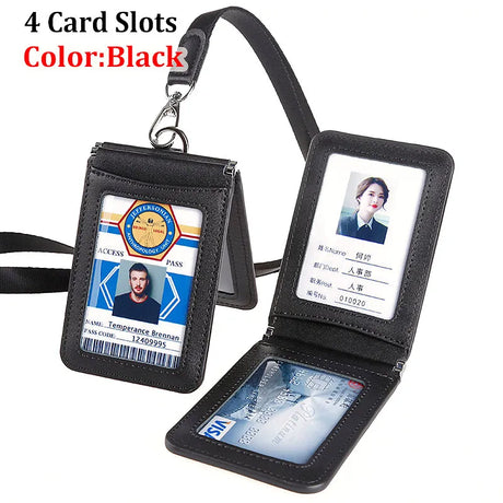 Top Grade Genuine Leather ID Badge Holder Business Cards Holders with Neck Lanyard Formal Staff Magnet Closed ID Card Name Tags