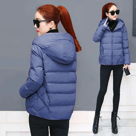 Autumn Winter Loose Jacket Hooded Short Coat Women Overcoat Solid Cotton-padded Clothes Female Parka Outerwear