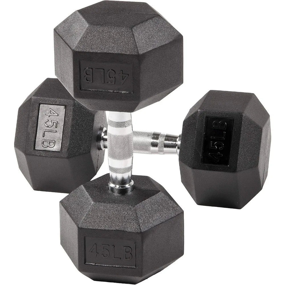 Rubber Coated Hex Dumbbell Weight Set and Storage Rack, Multiple Packages