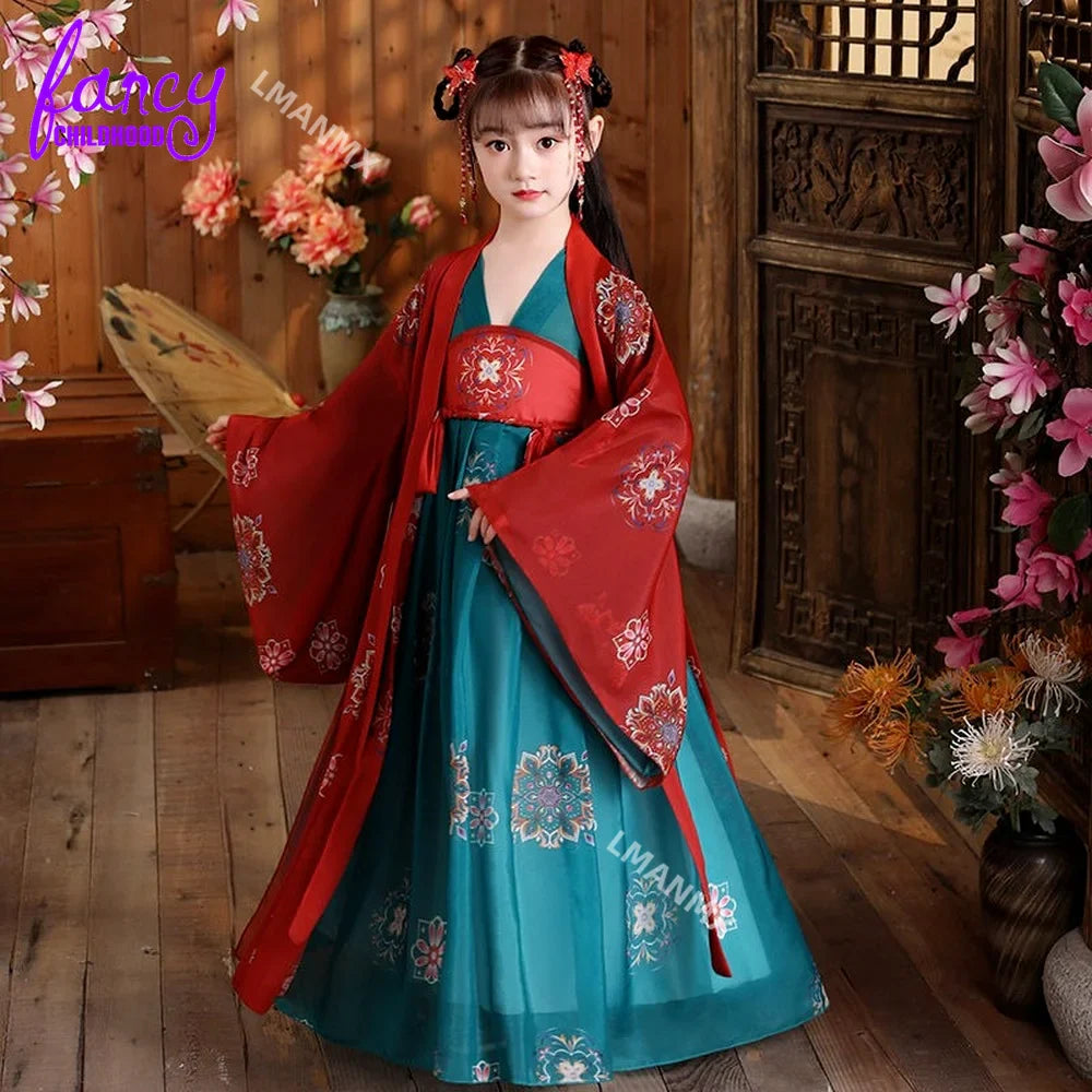 Ancient Kids Traditional Dresses Chinese Outfit Girls Costume Folk Dance Performance Hanfu Dress for Children