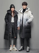 Winter X-long Cotton-padded Jacket Couple Gradient Hooded Puffer Jackets Fashion Highstreet Windproof Thicken Warm Parkas Coat