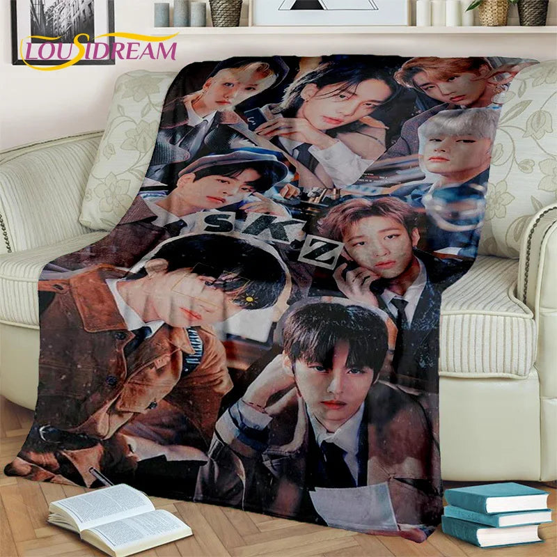 Korea Singer 3D Kpop Stray Kids Blanket,Soft Throw Blanket for Home Bedroom Bed Sofa Picnic Travel Office Rest Cover Blanket Kid