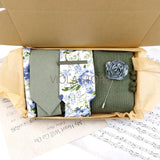 Viola Design 7 PCS Gift Box Cotton Sock Tie Sets Clip Pin Cufflinks Hanky Solid Floral Men Wedding Party Daily Cravat Accessory