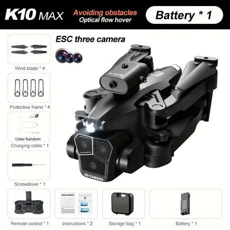 New K10 Max RC Drone HD Triple Camera Optical Flow Positioning Obstacle Avoidance Gesture Photography Foldable Quadcopter Toys