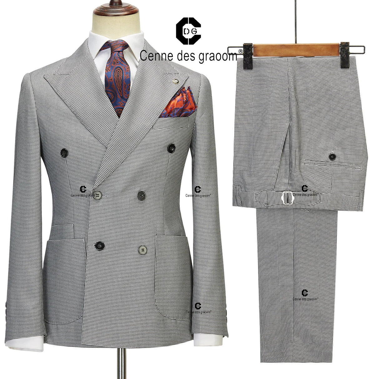 Cenne Des Graoom New Elegant Suits for Men Double Breasted 6 Button Jacket and Pants 2 Pcs Set Slim Fit Classic Business Formal