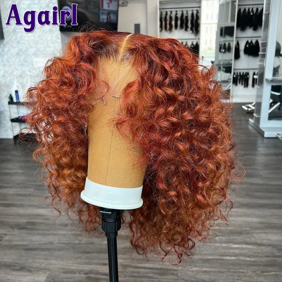 Orange Brown 13x6 Deep Curly Short Bob Human Hair Wigs 13x4 Water Wave Lace Frontal Bob Wigs Reddish Brown 5X5 Lace Closure Wigs