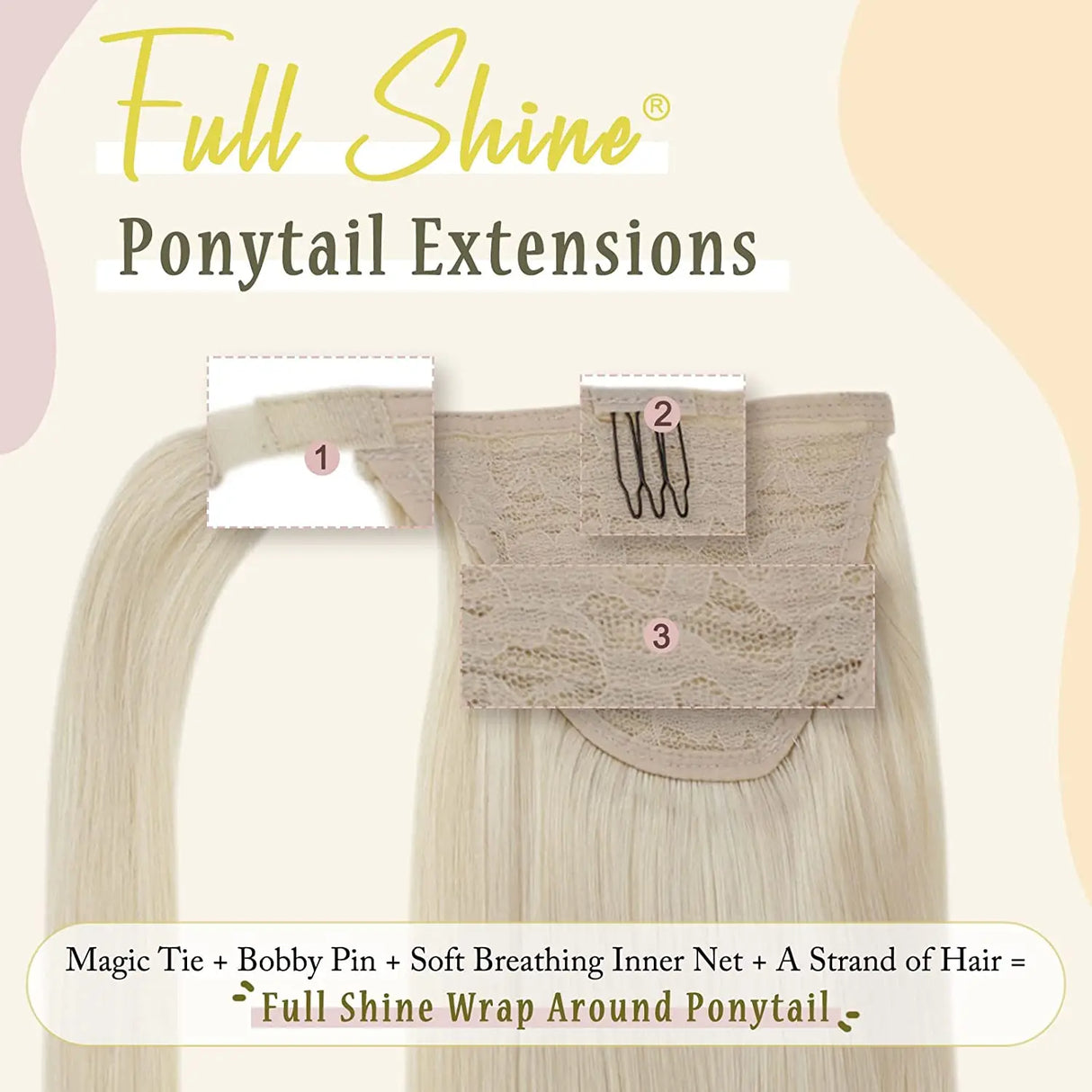 Full Shine Ponytail Human Hair 70g/80g Machine Made Remy Ponytails Extensions for White Women Human Hair Ponytail