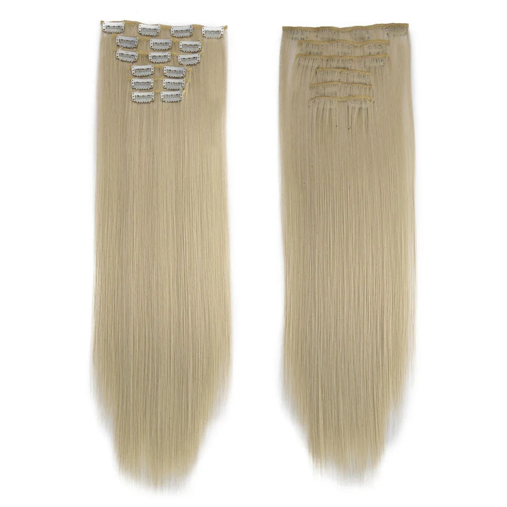 Synthetic Clip in Hair Extensions 6 Pcs/Set 16 Clips Long Straight Hairpieces Clip On Hair Extension for Women Blonde