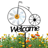 Garden Welcome Stake Garden Iron Stakes With Windmill Bicycle Design Outdoor Spinning Wheel Sunflower Wind Spinner Outdoor decor