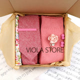 Viola Design 6PCS Gift Box Floral Solid Cotton Sock Tie Sets Clip Pin Cufflinks Hankie Men Wedding Party Daily Cravat Accessory