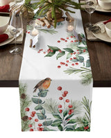 Modern Elegant Table Runner Eucalyptus Berries Robin Table Runner Christmas Wedding Decoration Tablecloth Home Party Decor