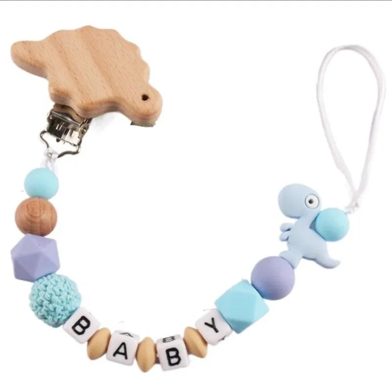 Personalized Name Handmade Silicone Baby Beech Dummy Pacifier Clip Dinosaur Safe Teething  Teether Pacifier Chains Holder Gift