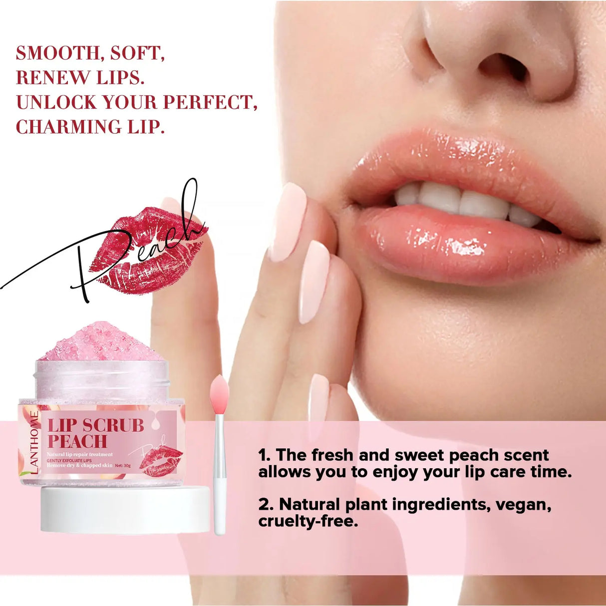 Peach Lip Scrub Exfoliating Lightening Fade Lip Lines Anti Dryness Removing Dead Skin Moisturizing Care Makeup Lip Care 30g