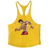 Anime Baki Hanma Stringer Tank Top for Men Cotton Y-Back Vest Tees Tops Muscular Training Undershirt Gym Workout Bodybuilding