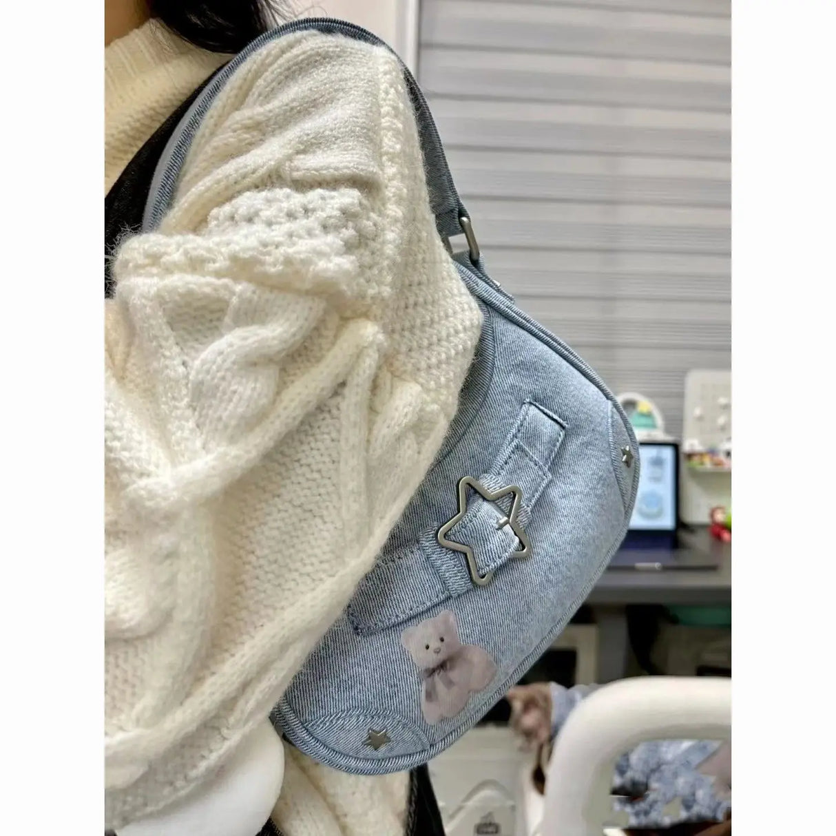 Y2K Star Pattern Denim Shoulder Bag for Women Luxury Designer Cool Girls Blue Underarm Wand Handbag Korean Style Small Purse