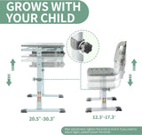 Kids Multifunctional Desk and Chair Set, Height Adjustable Children School Study Desk with Tilt Desktop, Metal Hook and Storage
