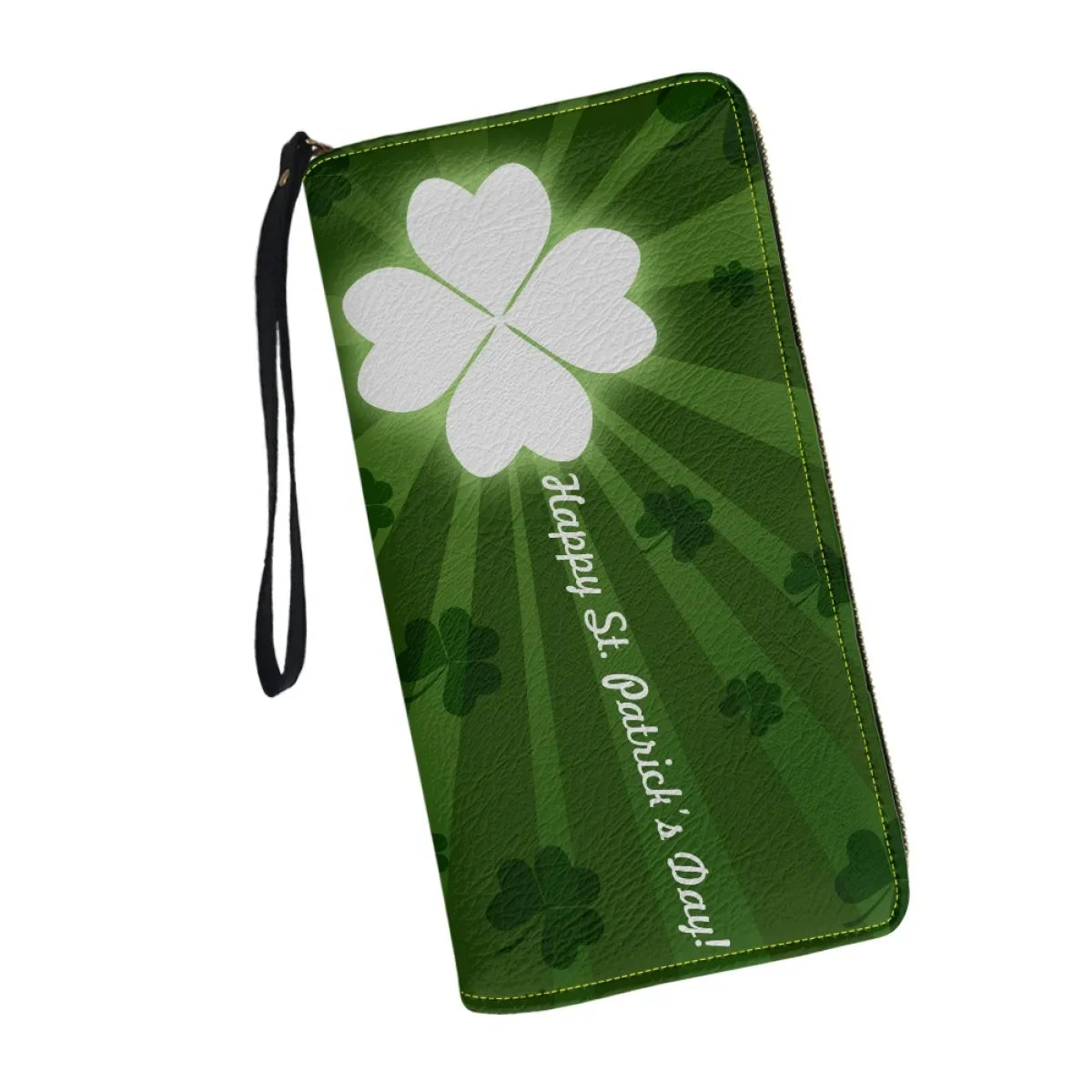 St. Patrick S Day Lucky Shamrock Women Wallet Irish Day Green Theme PU Leather Girls Purse Portable Travel Long Ladies Wallets