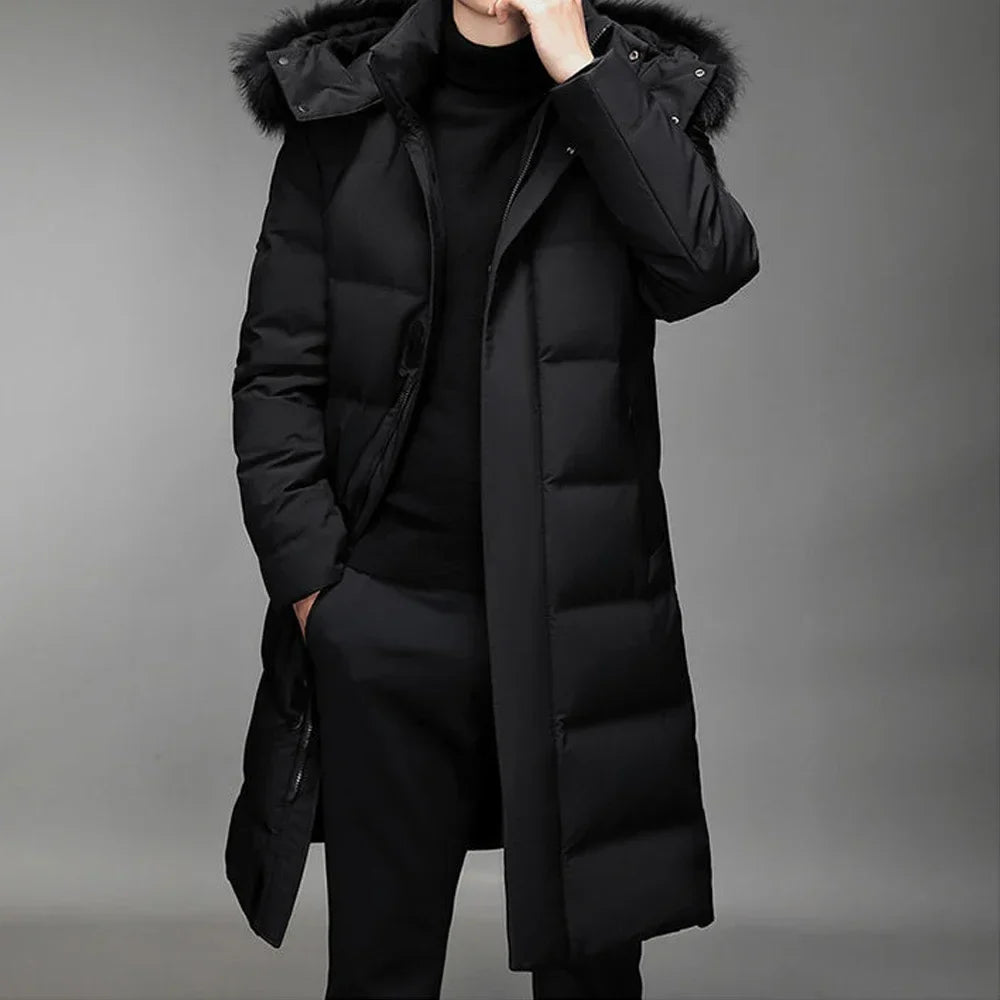 Fashion Men's Winter Long Down Coat Fur Hooded Windproof Warm Thick Jacket