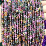 4MM Faceted Natural Stone Tourmaline Flat Round Loose Spacer Beads For Jewelry Making DIY Bracelet Necklace Accessories