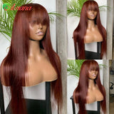 Reddish Brown Color Body Wave With Bangs 13x6 Lace Frontal Wig Brazilian Remy Human Hair Wig For Women 4x6 Glueless Wear Go Wig