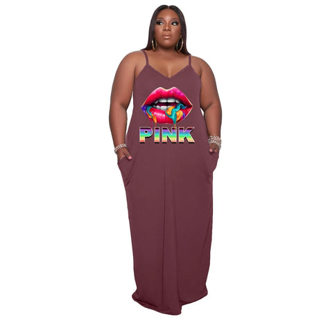 WSFEC XL-5XL Plus Size Dresses for Women Clothing 2023 Fashion Rabbit Pattern Halter Sleeveless Summer Sexy Casual Long Dress