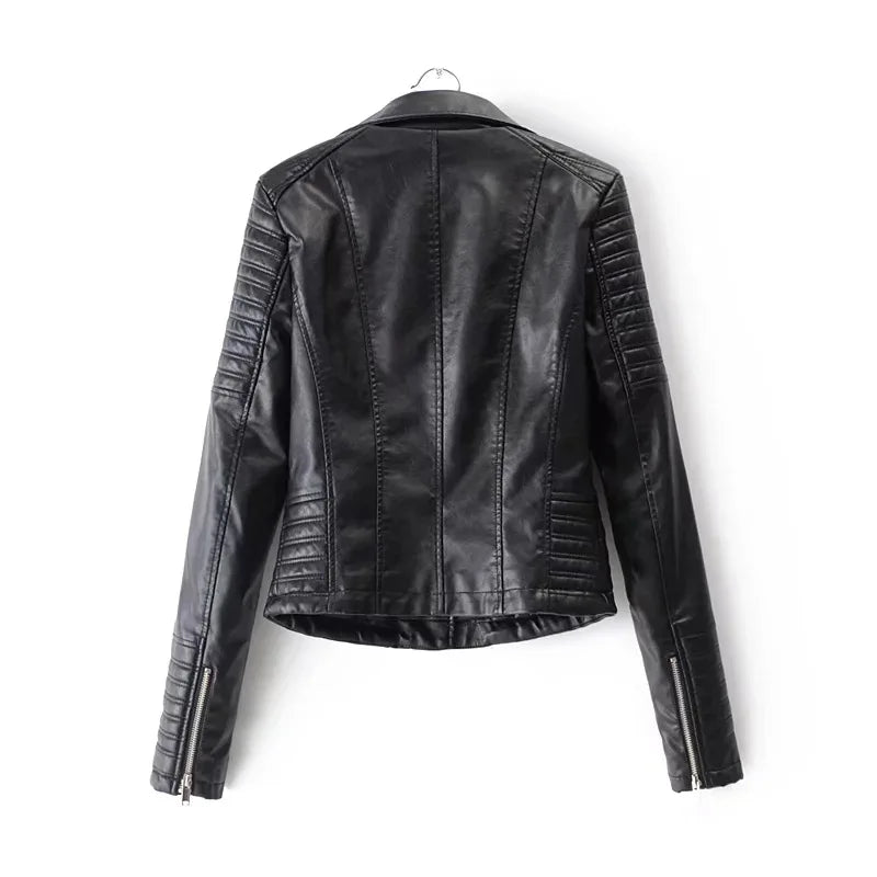 Faux Leather Jacket Women Turndown Collar Pu Motorcycle Black Punk Coat Female Rivet Zipper Outerwear