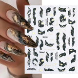 Purple Marble Nails Stickers Smoke Design Manicure Decals Golden Wave Lines Nail Slider Blooming Ink Sticker