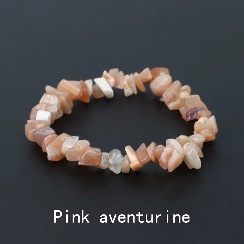 Natural Crystal Gemstone Irregular Energy Stone Bracelet Beads Chips Jewelry Amethys Aquamarine Rose Quartz Bracelets for Women