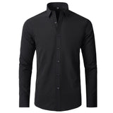 Plus 6XL Men's Social Shirt New Autumn Spring Business Dress Shirts Non-iron Casual Solid Vertical Black Slim Fit Elastic Clothe