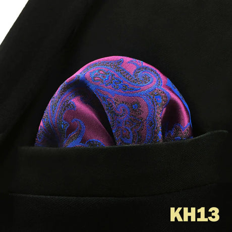 Blue Floral Paisley Mens Pocket Square Classic Silk Purple Hanky Business Fashion Handkerchief Wedding