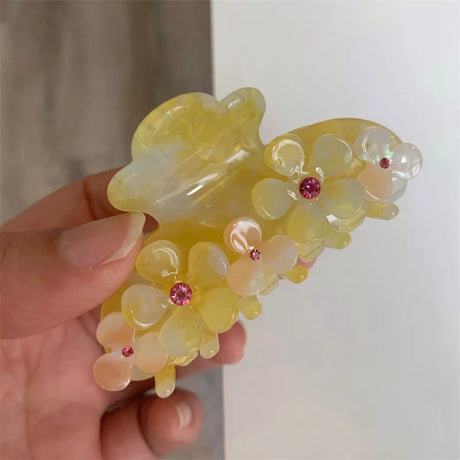 Muweordy French Yellow Flower Claw Clip Acetate Sparkling Colored Crab Hair Clip Popular Hair Catches Hair Clips For Women