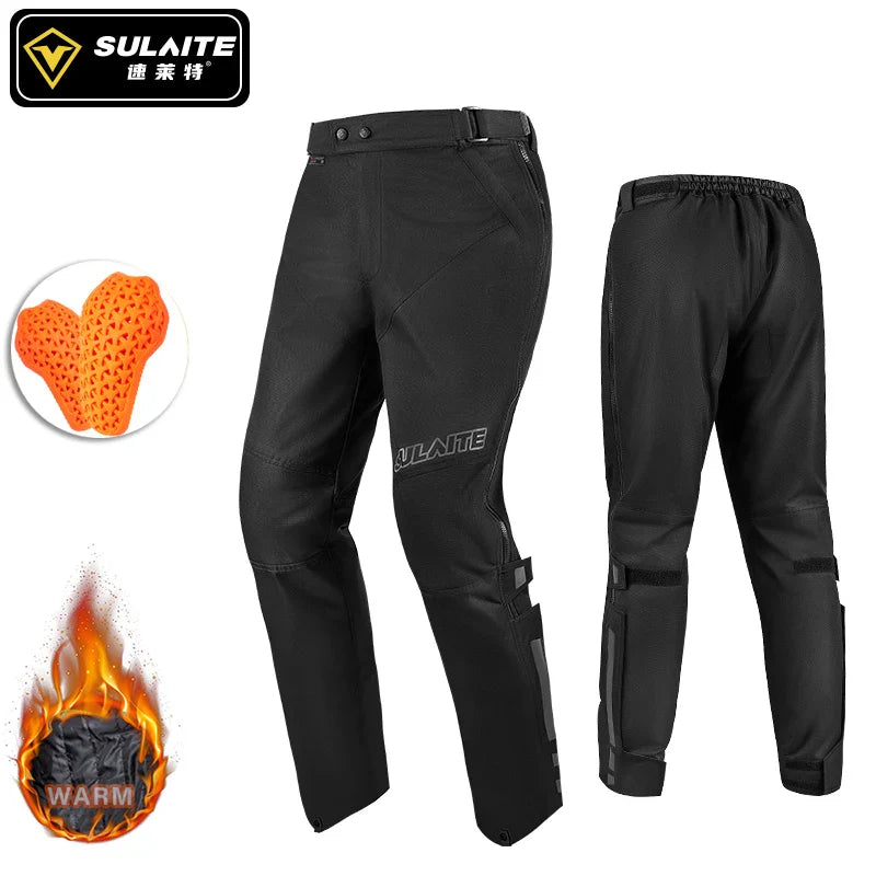 SULAITE Men's Motorcycle Pants Quick Release Winter Warm Quick Take Off Trousers Built in CE Protectors Waterproof Pants