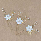 3pcs White Flower U Shaped Hairpin Pearl Elegant Hair Clips Hair Jewelry Accessories For Women Wedding Head Ornaments Hairpins