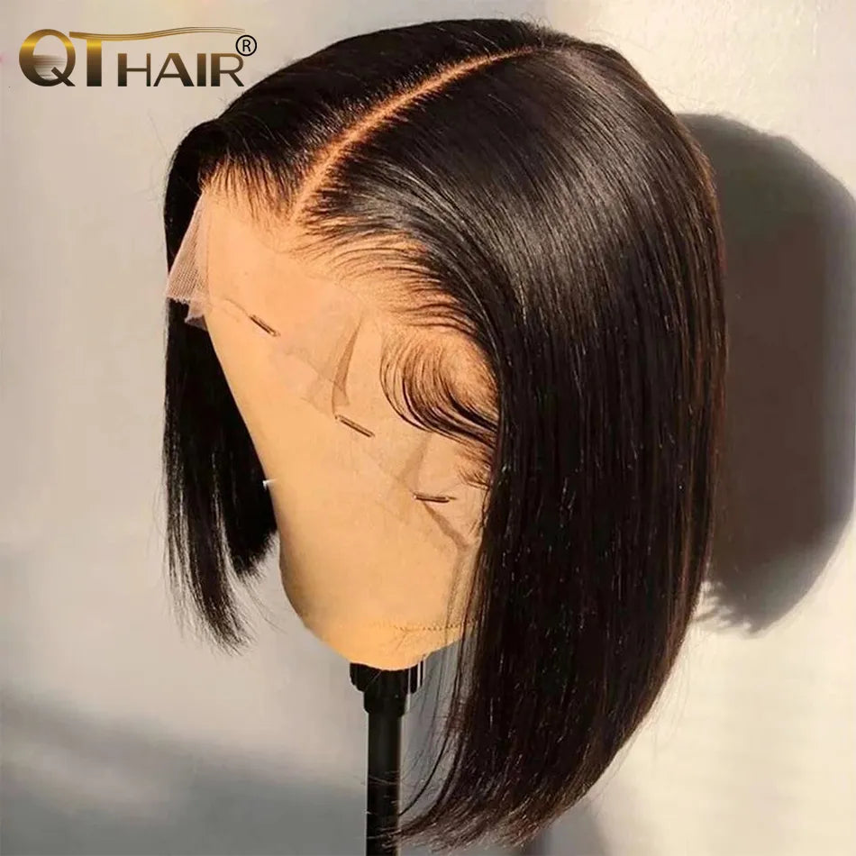 Straight Short Bob Wig Lace Frontal Human Hair Wigs Pre Plucked Brazilian Straight Bob Lace Frontal Wigs For Black Women QT Hair