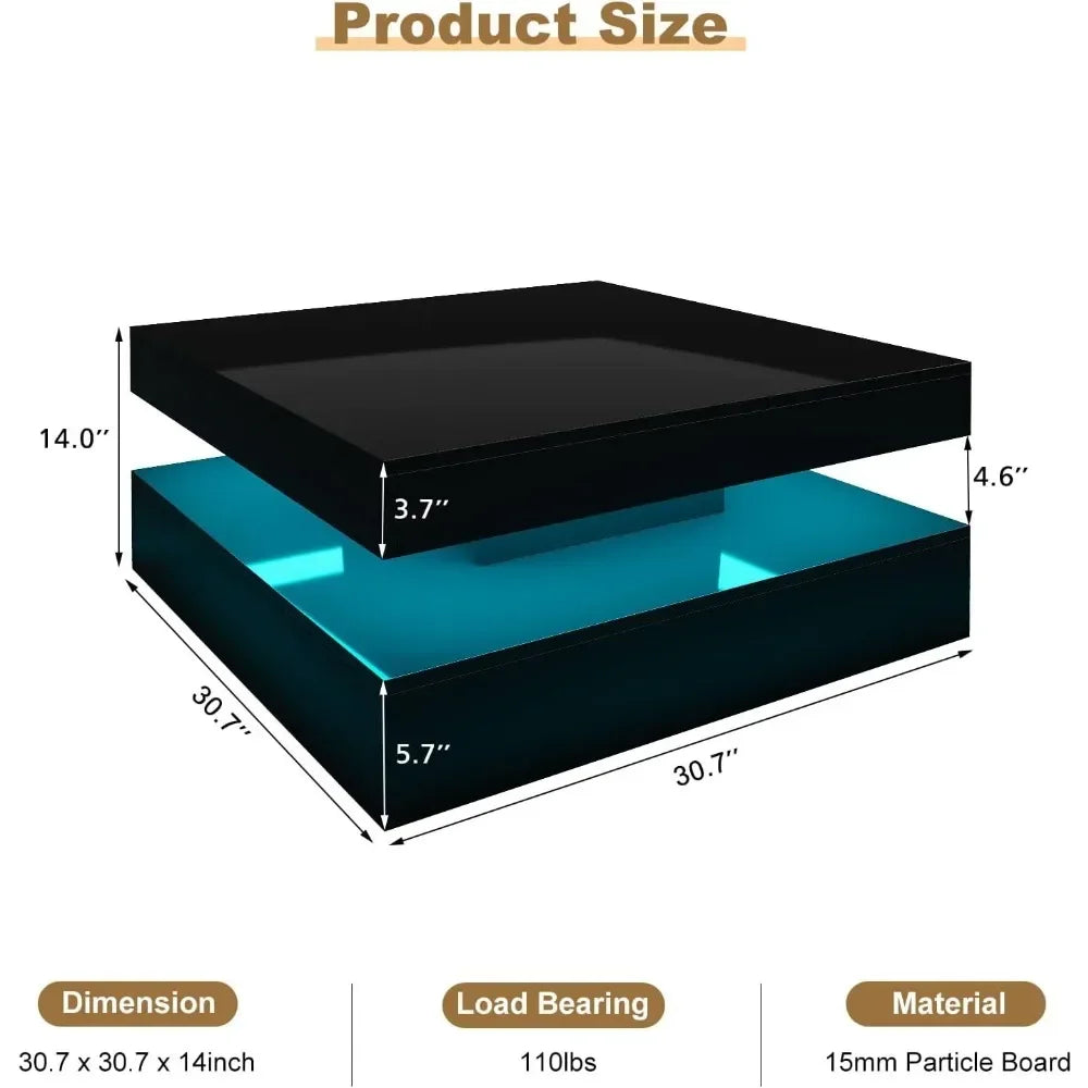 Black LED Coffee Table for Living Room Restaurant Tables Cocktail Tea Table for Home Office Reception (Black) Furniture Dining