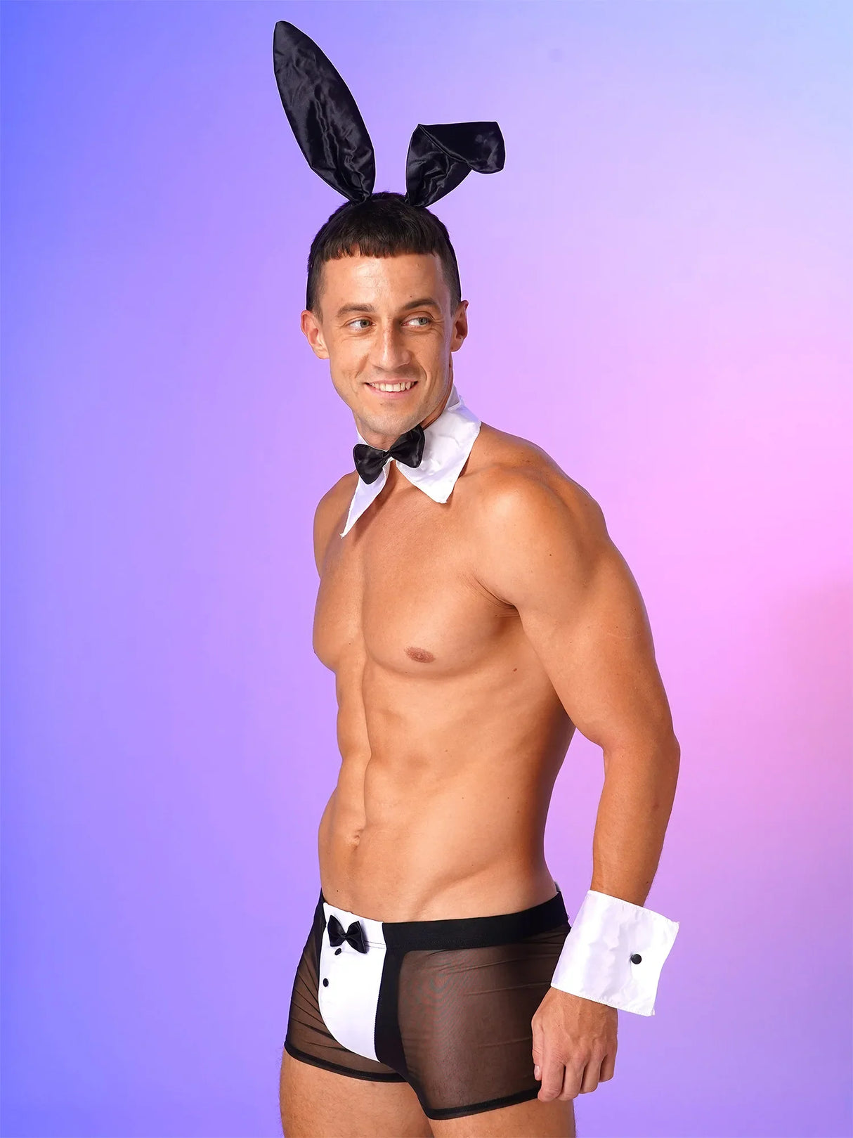 Mens Waiter Tuxedo Uniform Sexy Bunny Girl Lingerie Gay Male Rave Costumes Boxer Briefs Rabbit Ears Headband Bowtie Collar Cuffs