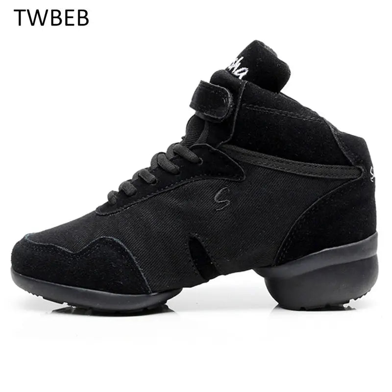 Dance Shoes Men Women Sneakers Dance Modern Hip-hop Salsa Dancing Shoes Black Canvas Genuine Leather Breathable Sports Man Sho