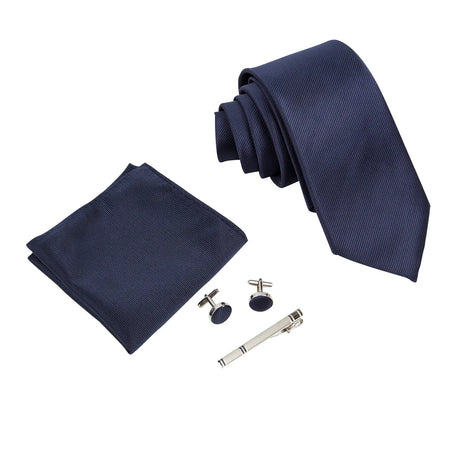 Men Polka Dot Navy Blue Hombre Necktie Sets with Hankie Metal Cufflinks Clip Set Shirt Accessories Fit Wedding Performance Tie