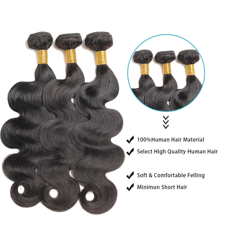 12A Body Wave Bundles With Closure 4x4 Brazilian Human Hair 3 Bundles With Lace Closure 100% Unprocessed Hair Weave Extensions