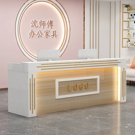 Modern Cash Register Clothing Store Counter Reception Desks Light Luxury Simple Hairdressing Beauty Salon Bar Table with Light