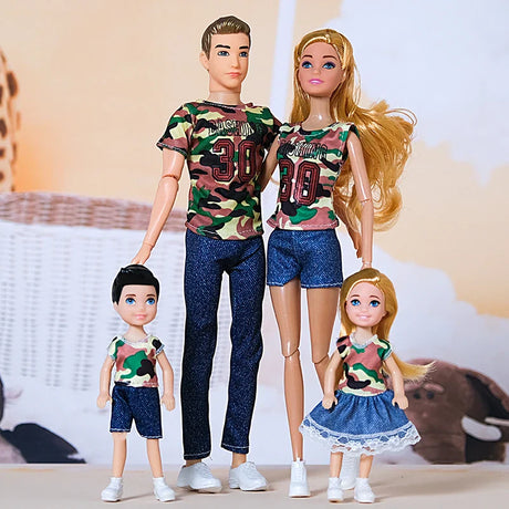 30cm Family Doll Movable Body Mom Dad Ken and Kids 4 Dolls Set 1/6 Barbies Doll Toy for Child Kids Education Birthday Gift