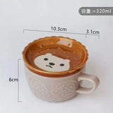 250ML Japanese Shiba Inu Ceramic Coffee Cup Saucer Cartoon Animal Breakfast Milk Cup Embossed Coffee Cup Afternoon Tea Supplies