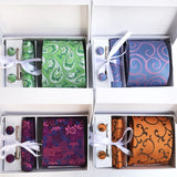 Luxury Tie Set Gift Box For Men Paisley Floral Silk Neck Tie Pocket Squares Cufflinks Tie clips Set Formal Wedding Party Ties