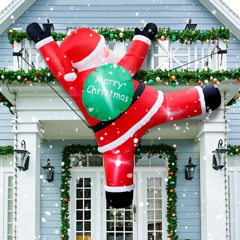 6 FT Tall Christmas Inflatable Hanging Santa Santa with Gift Bag Decorations Blow Up Climbing Santa with LED Lights Outdoor Toys