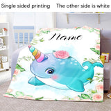 Custom Name Blanket Kawaii Baby Girl Boy Kids Personalized Blankets Cartoon Animal Cute Soft Flannel Throw Blanket Birthday Gift