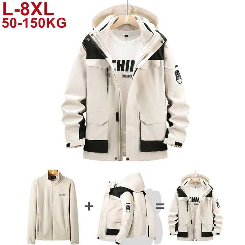Plus Size 8xl Outdoor Waterproof Men's Two-pieces Sets 3 In 1 Thick Warm Coats Camping Windbreaker Winter Parka Hiking Jackets